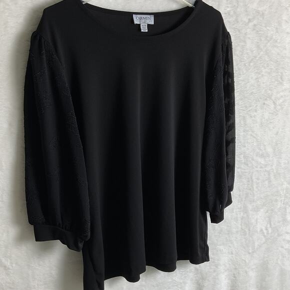 Carmen Marc Valvo Mesh Black Womens Size 1X Blouse - Picture 3 of 8